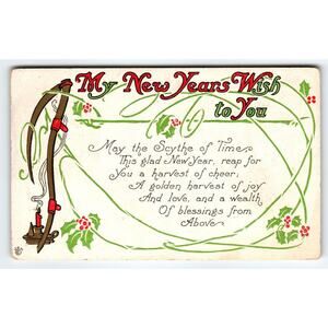 My New Years Wish To You Candle Sword Embossed Postcard Stecher Series 41 E